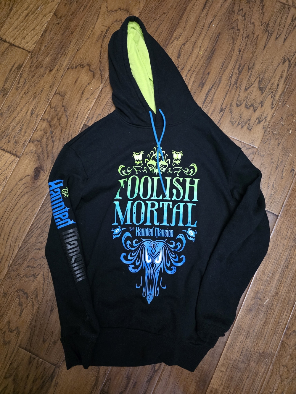 Disney Black Hoodie with Lime Hood Lining and Blue Graphic